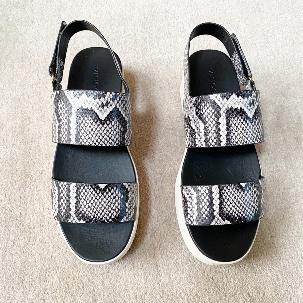 VINCE Animal Print Leather Wedge Sandals